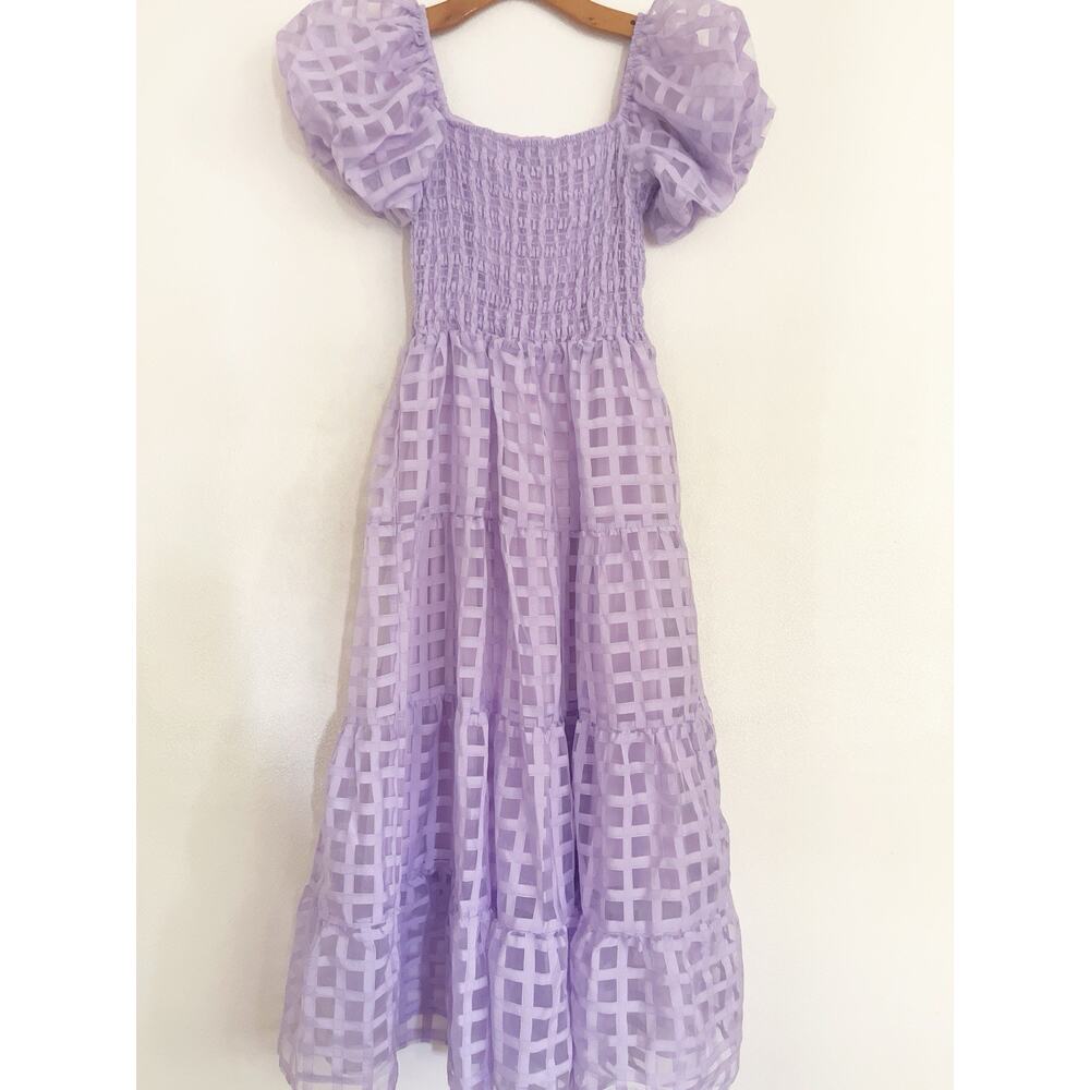 Pretty Garden Midy Dress S Light Purple Short Puff Sleeves Smocked Fairy - Picture 5 of 12